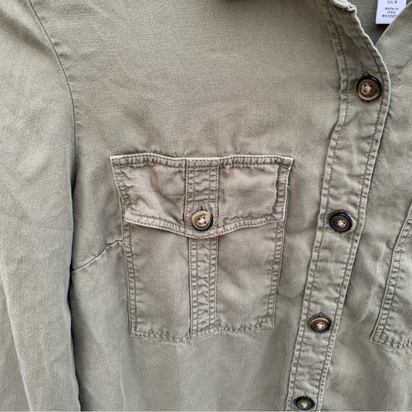Topshop Green Button Down Shirt Lagenlook Granola Hiking Outdoor Sz 8 - Picture 3 of 7
